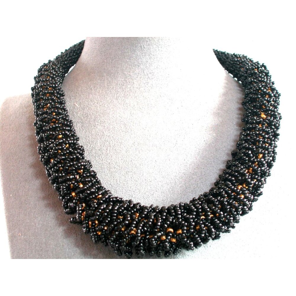 Black Beaded Necklace With Gold Clasp & Extender Chain